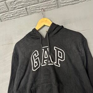 Gap Arch Logo Hoodie Mens Medium Black Pullover Fleece Sweatshirt Classic Logo